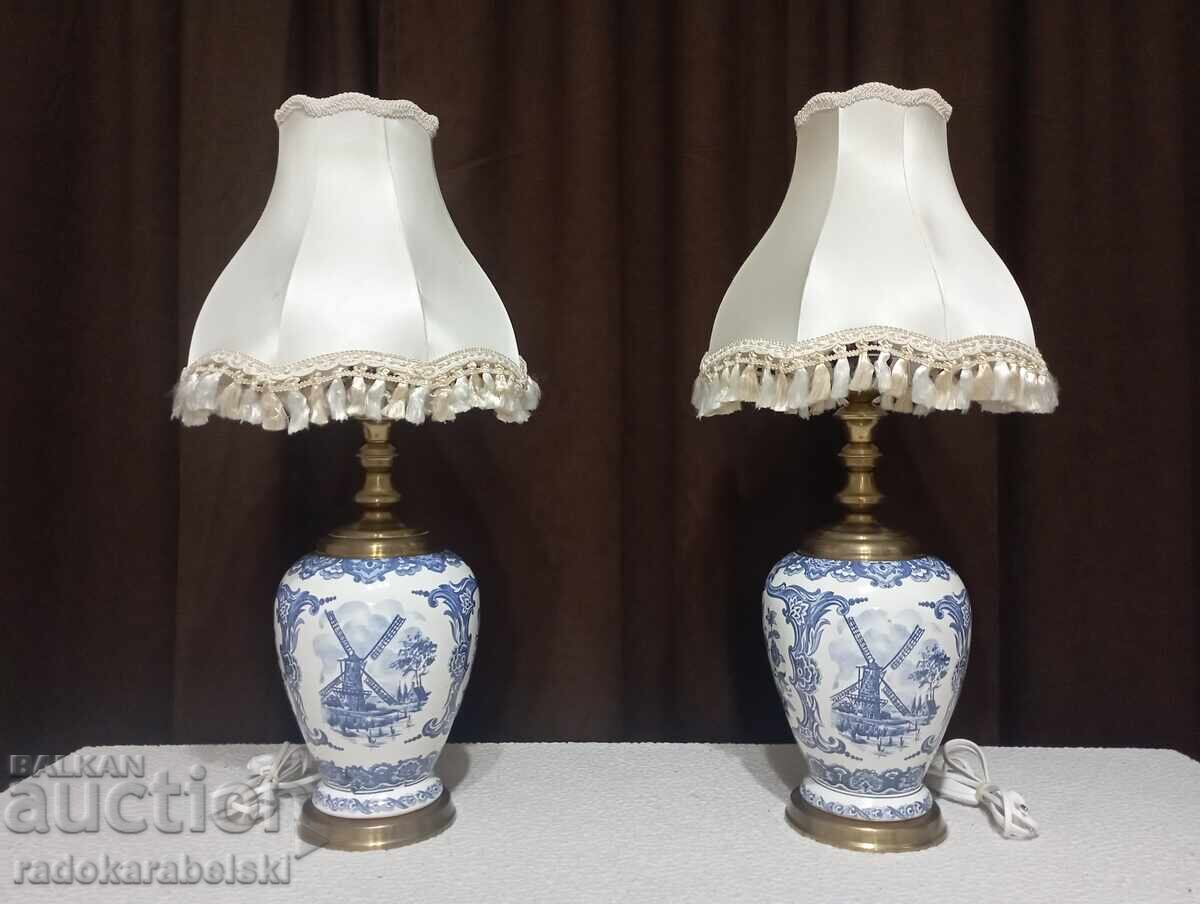 Set of two large antique porcelain lamps - lamp