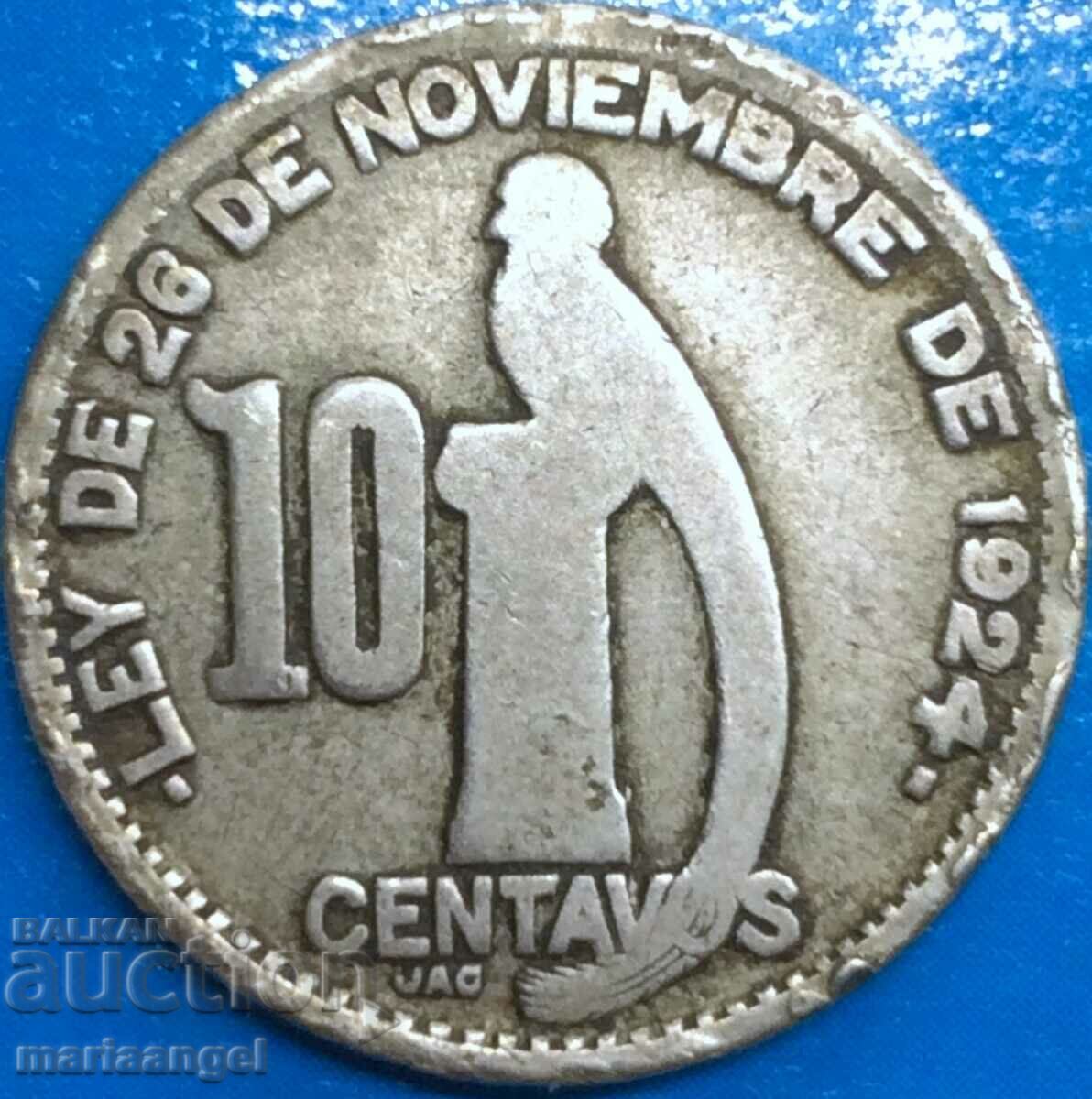 Guatemala 10 centavos 1945 20mm silver