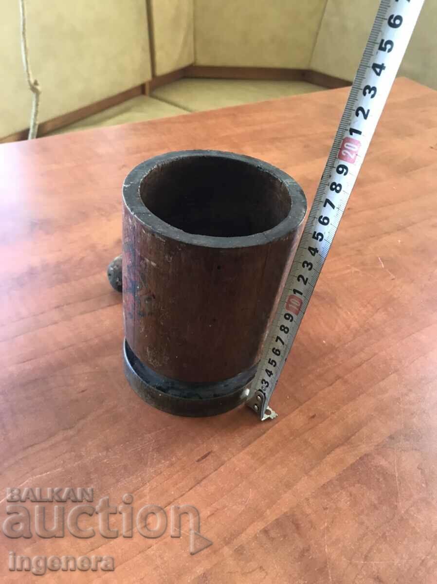 MORTAR WOODEN LARGE ANTIQUE WITH HAMMER PATTERN - 5 MORTAR WOODEN LARGE ANTIQUE WITH HAMMER PATTERN - 5