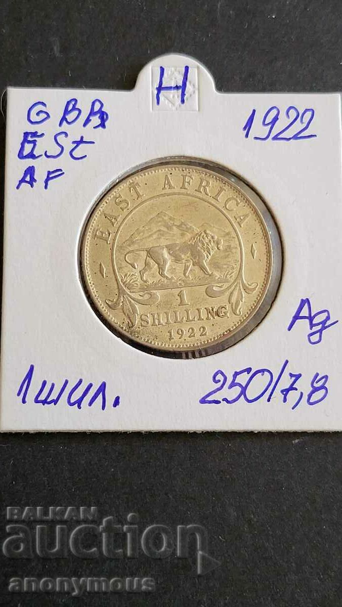 Silver coin East Africa 1 shilling Great Britain 1922