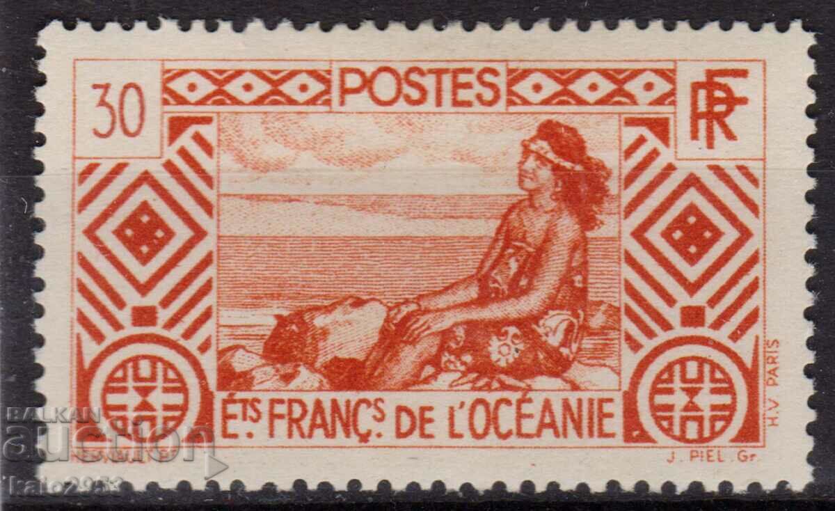 Oceania Franceză-1934-Regular-Tahitian pe plajă, MLH