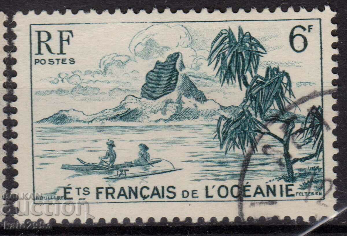 Oceania Franceză-1948-Regular-Barcă pe Bora-Bora, ștampilă