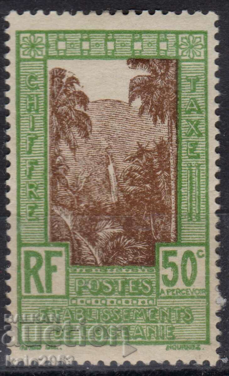 French Oceania-1929-Surcharge-Waterfall,MLH