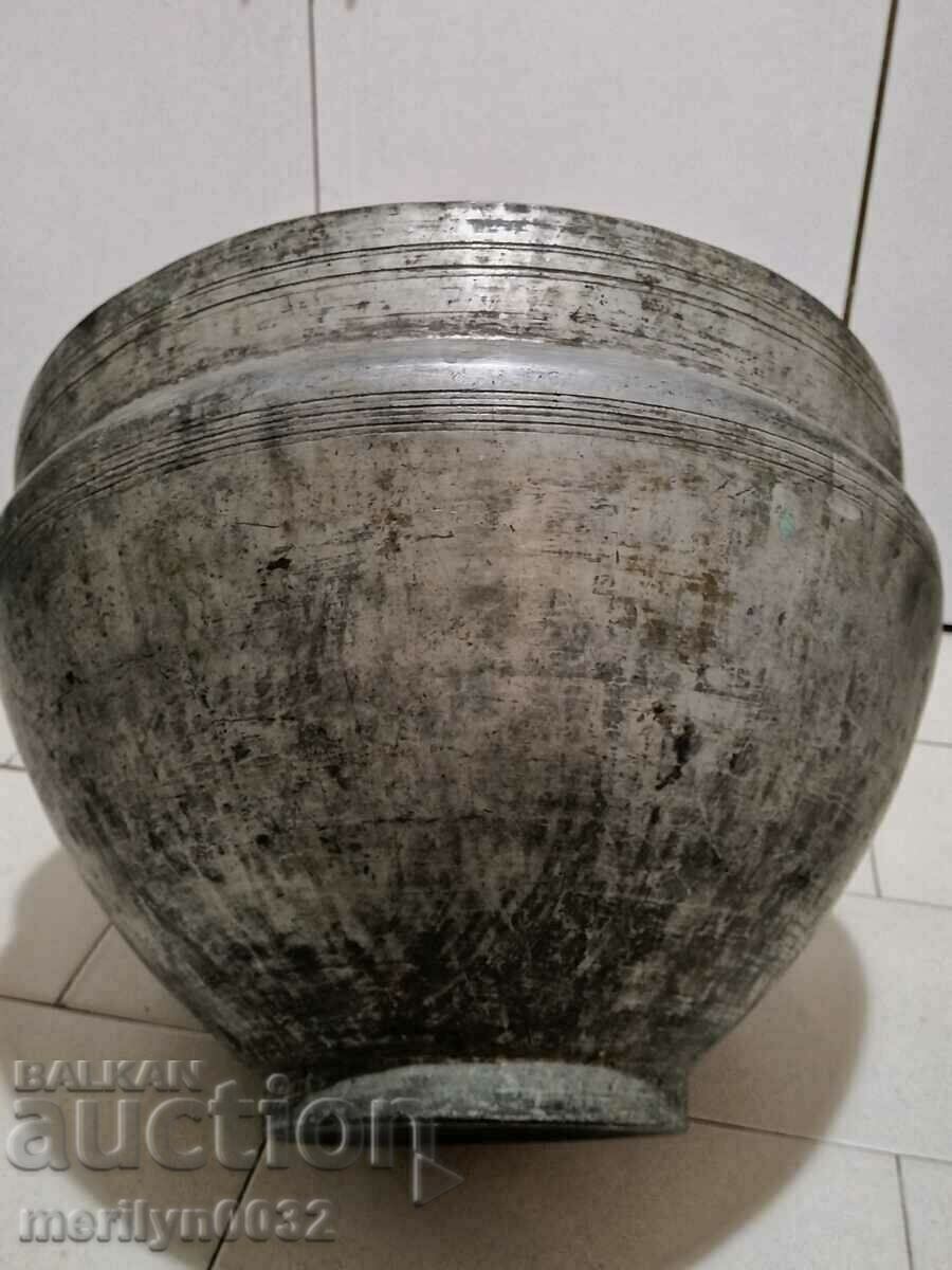 Old font 48/32 cm for water baptism copper cauldron vessel cup