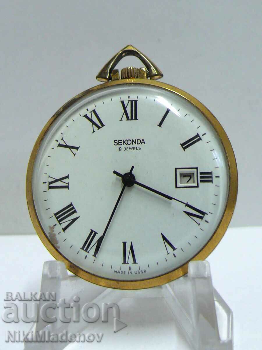 From 1st Soviet ROCKET gold plated pocket watch working Date