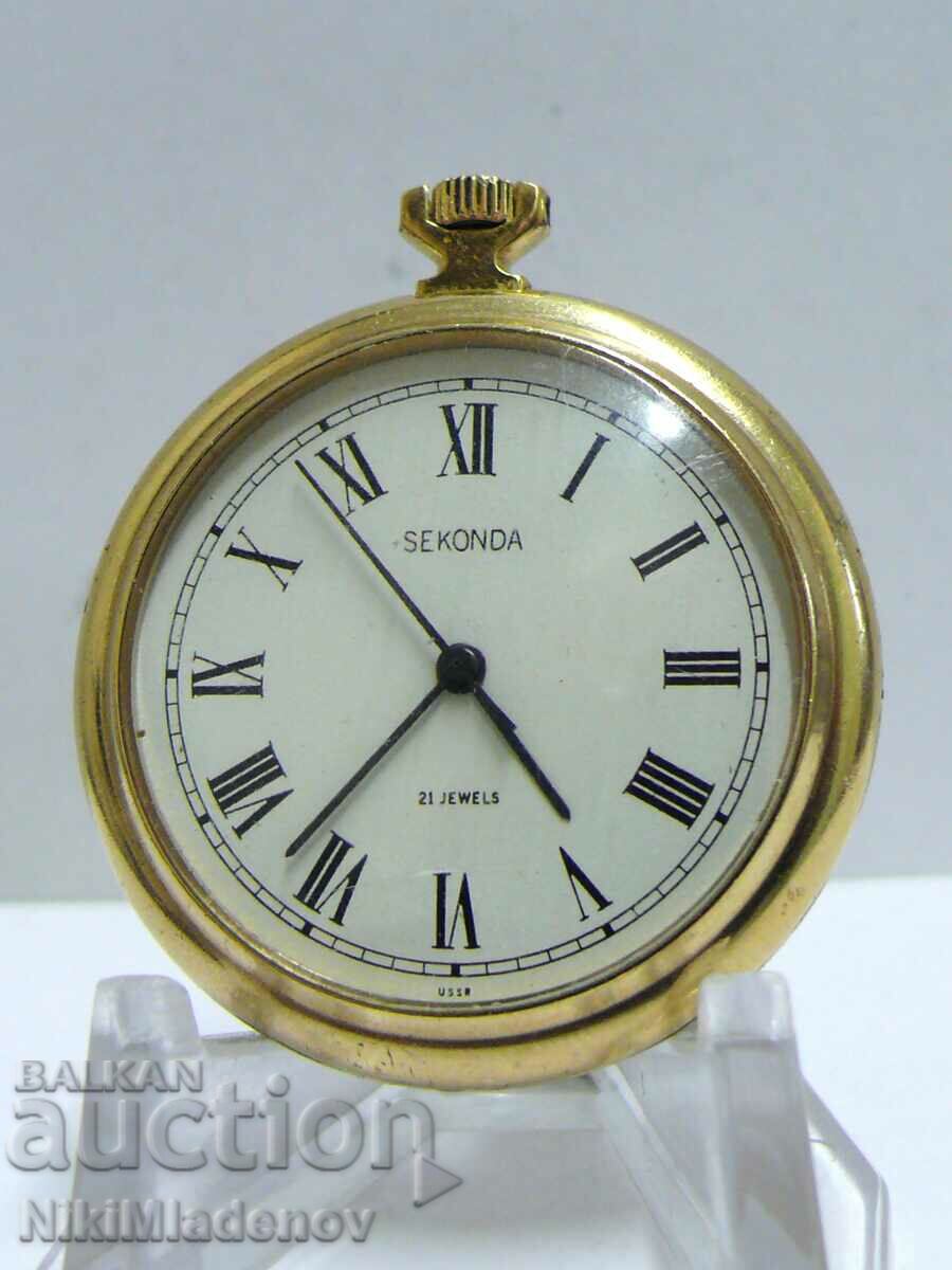 From 1 st. Soviet SEKONDA gold plated pocket watch, working