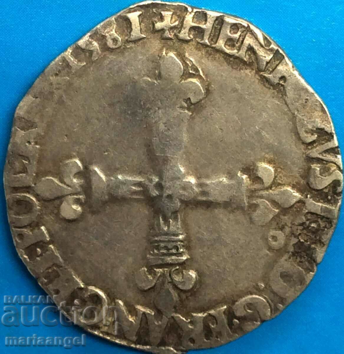 1/4 ECU 1581 France Henri III 1574-1589 silver