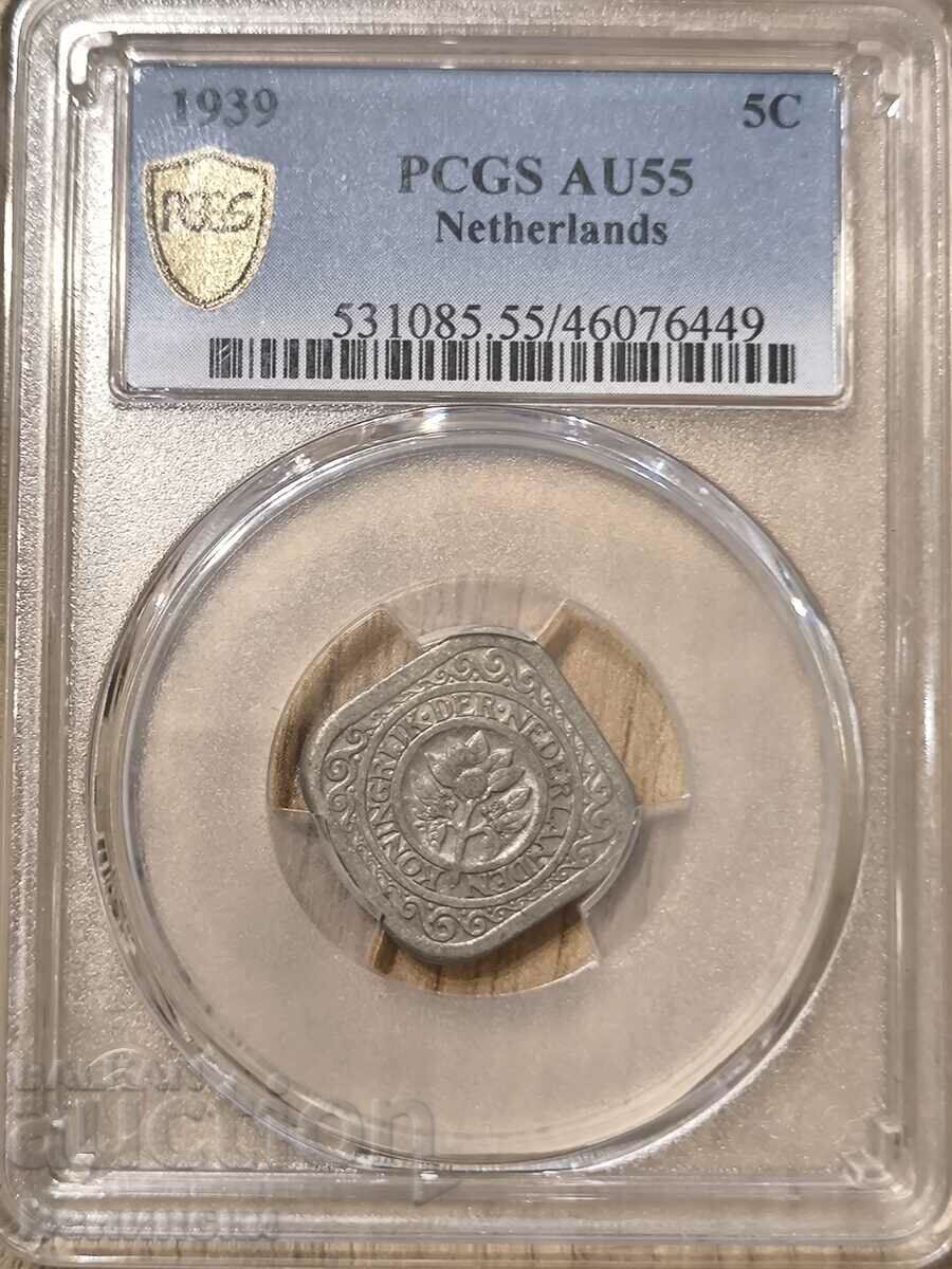 5 цента Нидерландия 1939 PCGS