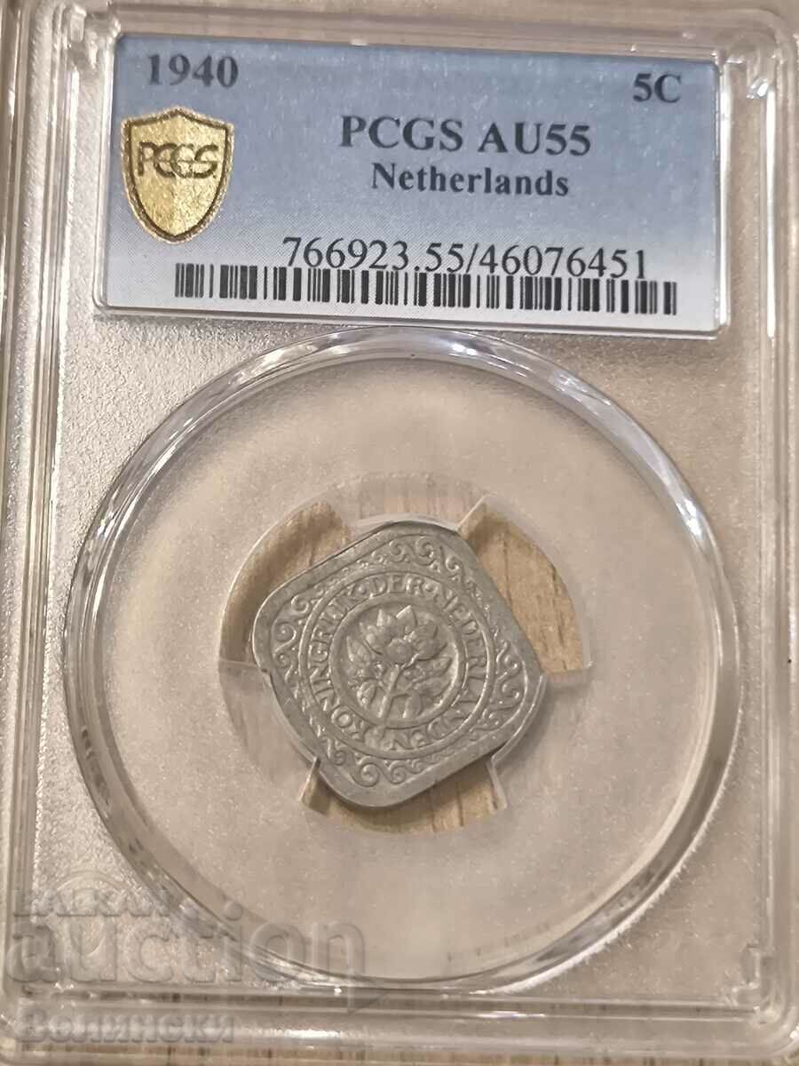 5 цента Нидерландия 1940 , PCGS