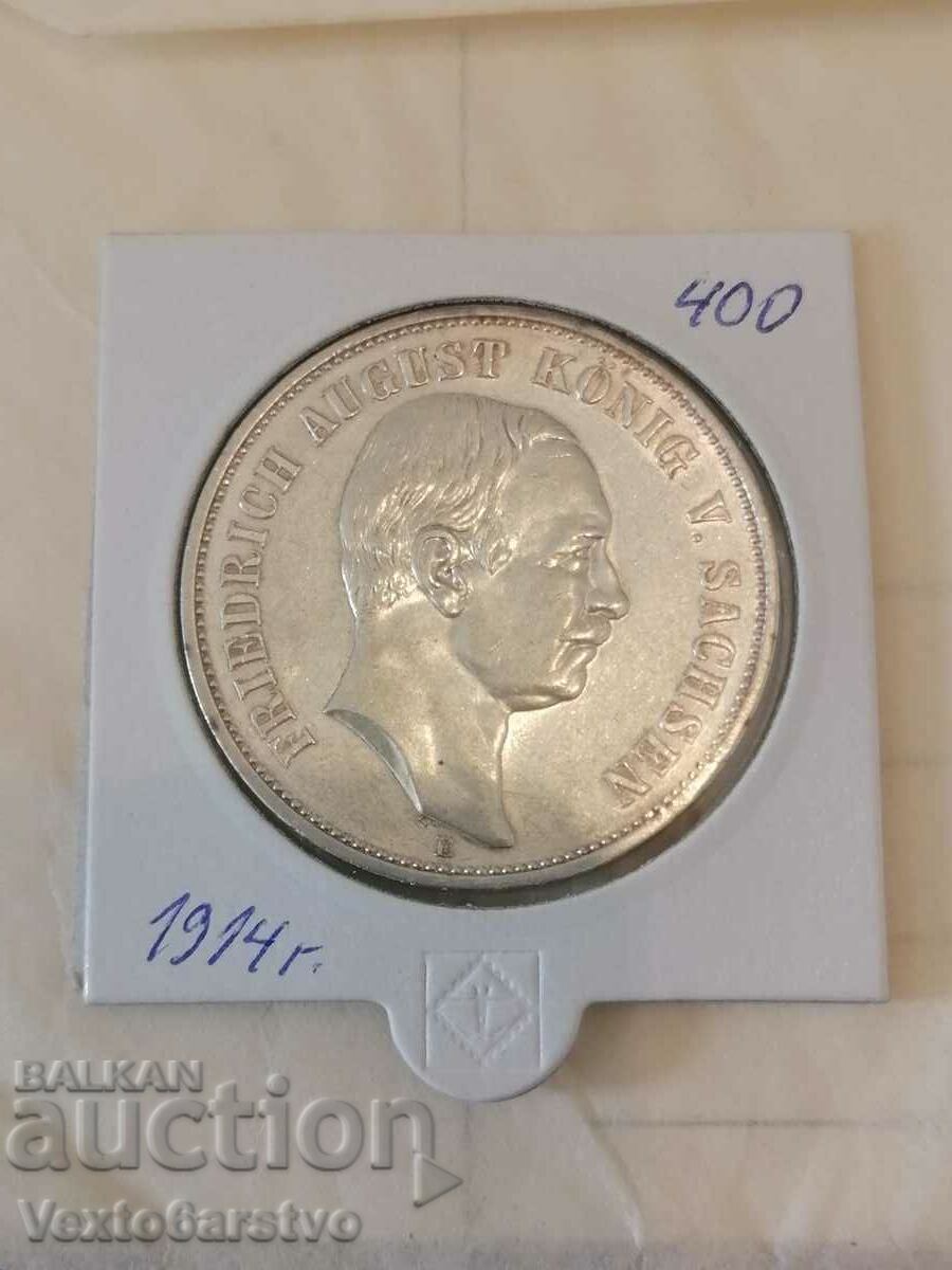 Moneda-Germania-5 mărci de argint-1914 Saxonia.