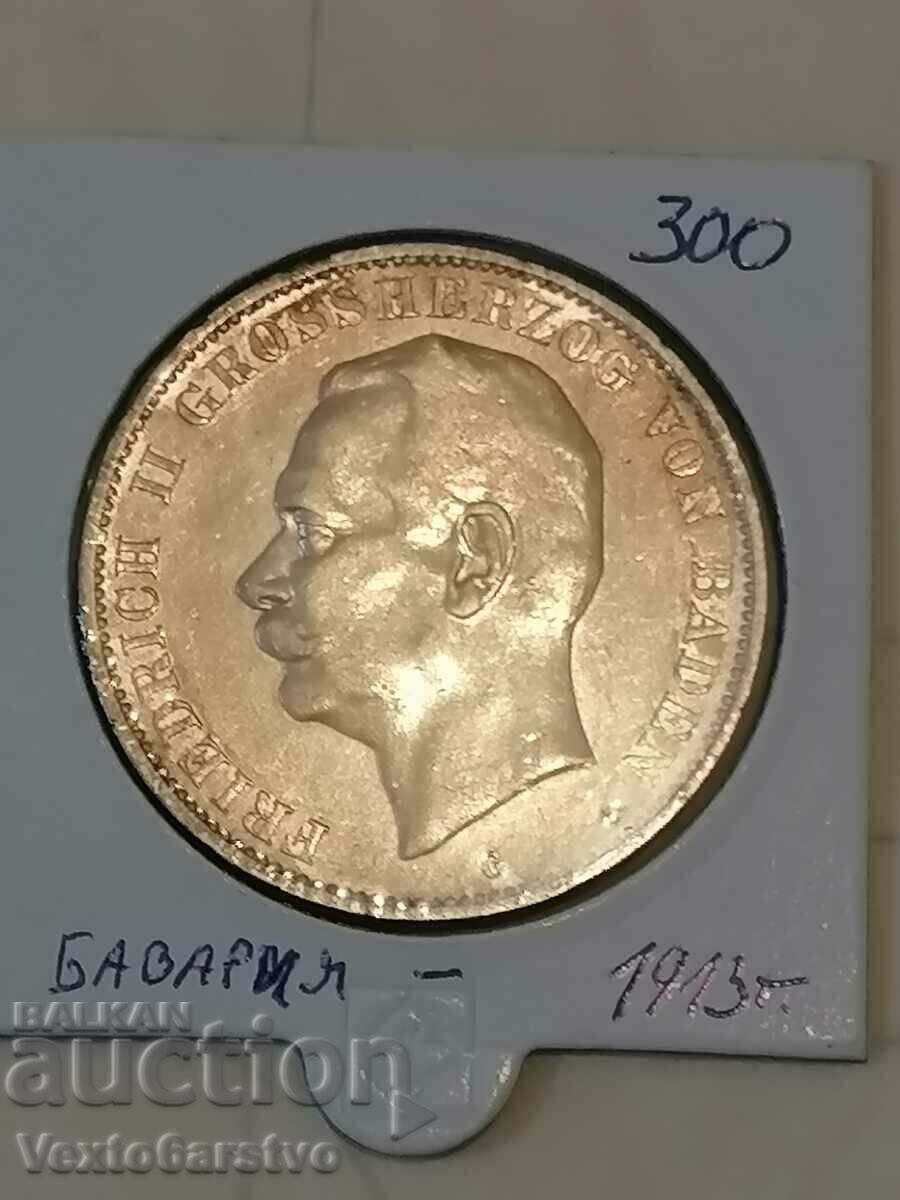 Moneda-Germania-5 mărci de argint-1913 Baden.