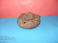 Original handmade wooden vessel with ornaments