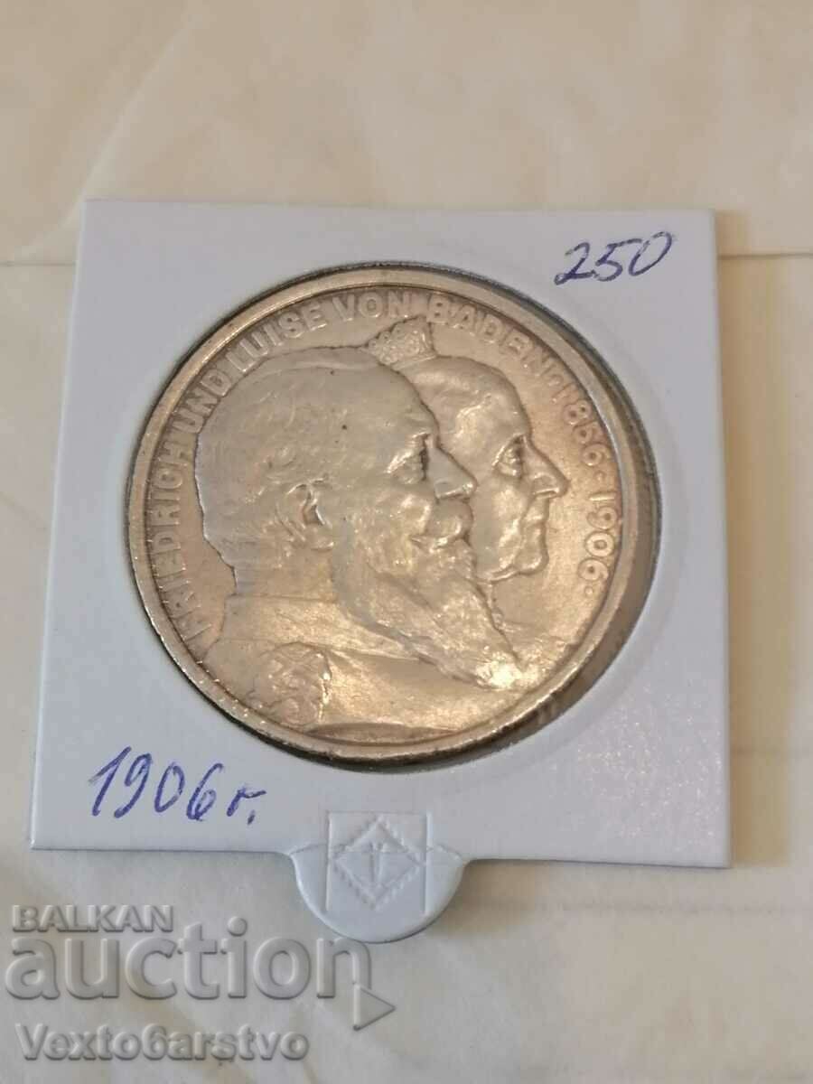 Coin-Germany-5 silver marks-1906 Baden.