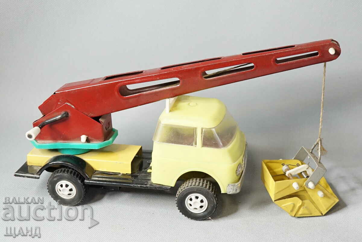 Old Soc metal toy model truck excavator crane