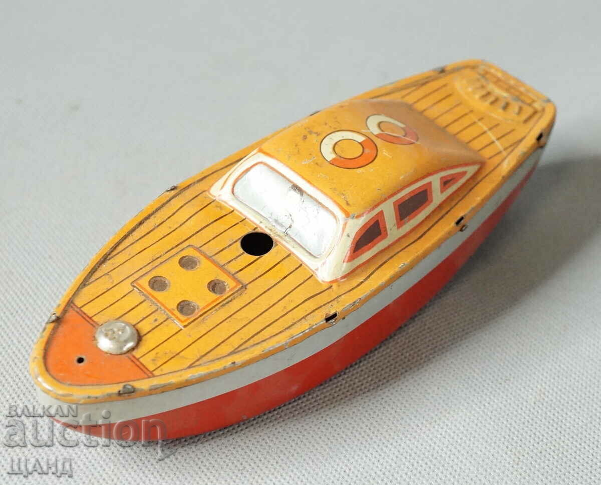 Old German Metal Mechanical Rattle Model Boat