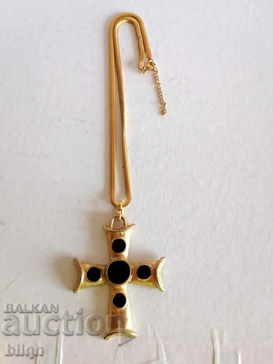 Beautiful Large Gold Plated Cross With Stones From 0.01 Ct.