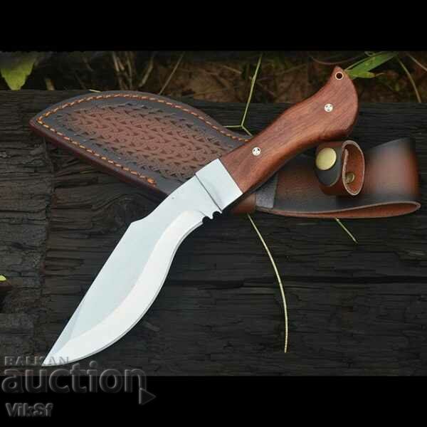 Handmade knife - kukri 140x270, D2, leather