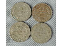 1906-1913 Kingdom of Bulgaria coin 20 cents lot 4 coins