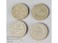 1906-1913 Kingdom of Bulgaria coin 10 cents lot 4 coins