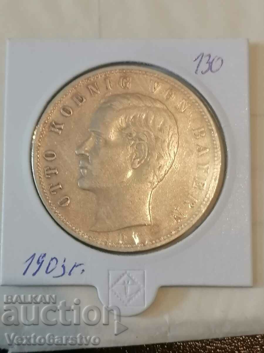 Moneda-Germania-5 mărci de argint-1903 Bayern. .