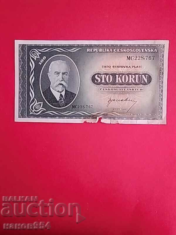 Bancnota 100 coroane cehe.