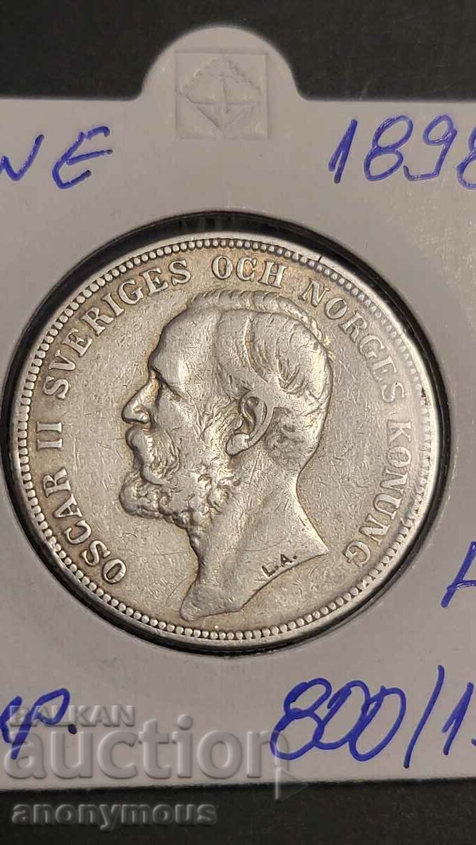 Silver coin 2 kroner Sweden 1898