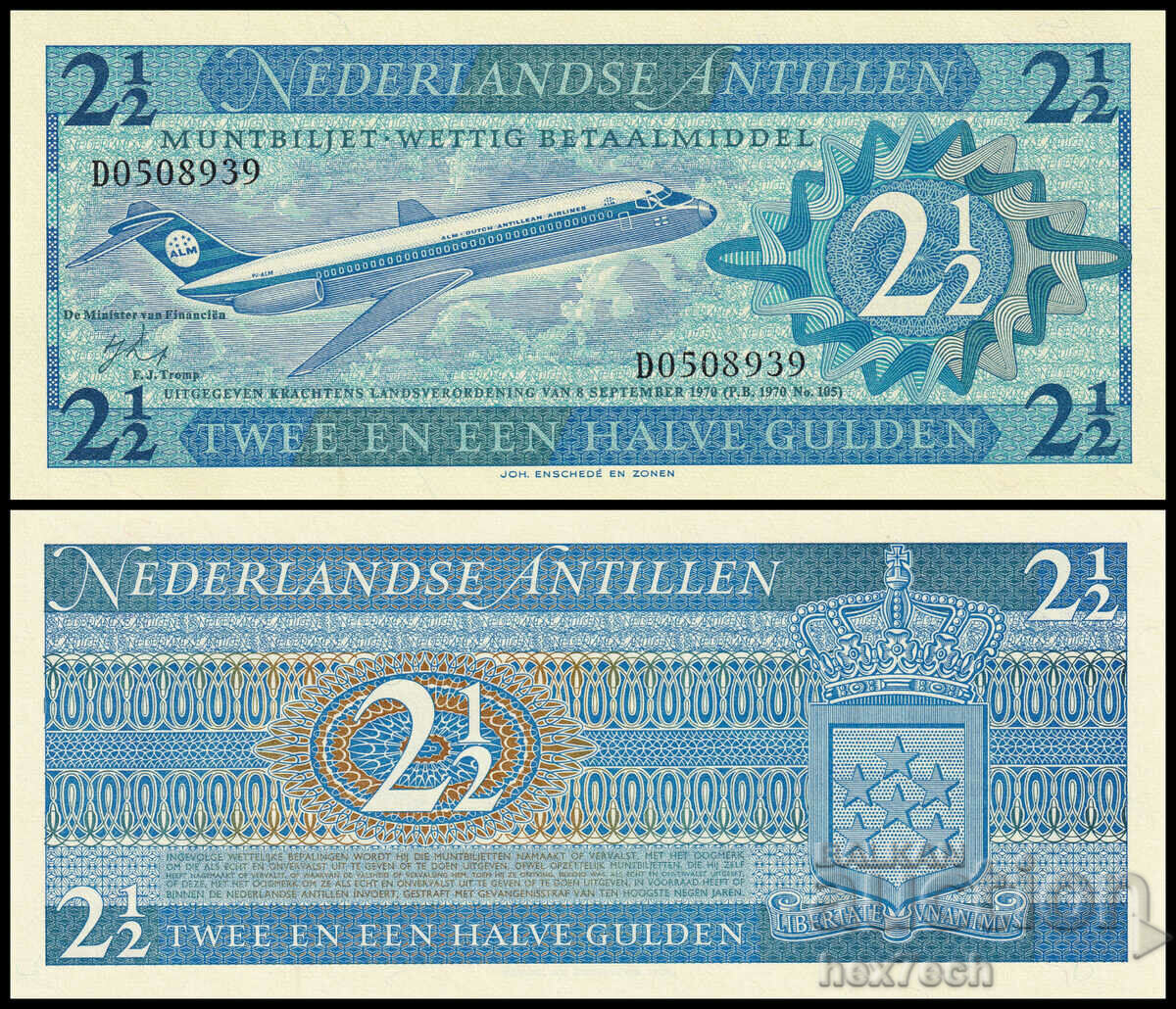 ❤️ ⭐ Netherlands Antilles 1970 2½ guilders UNC new ⭐ ❤️