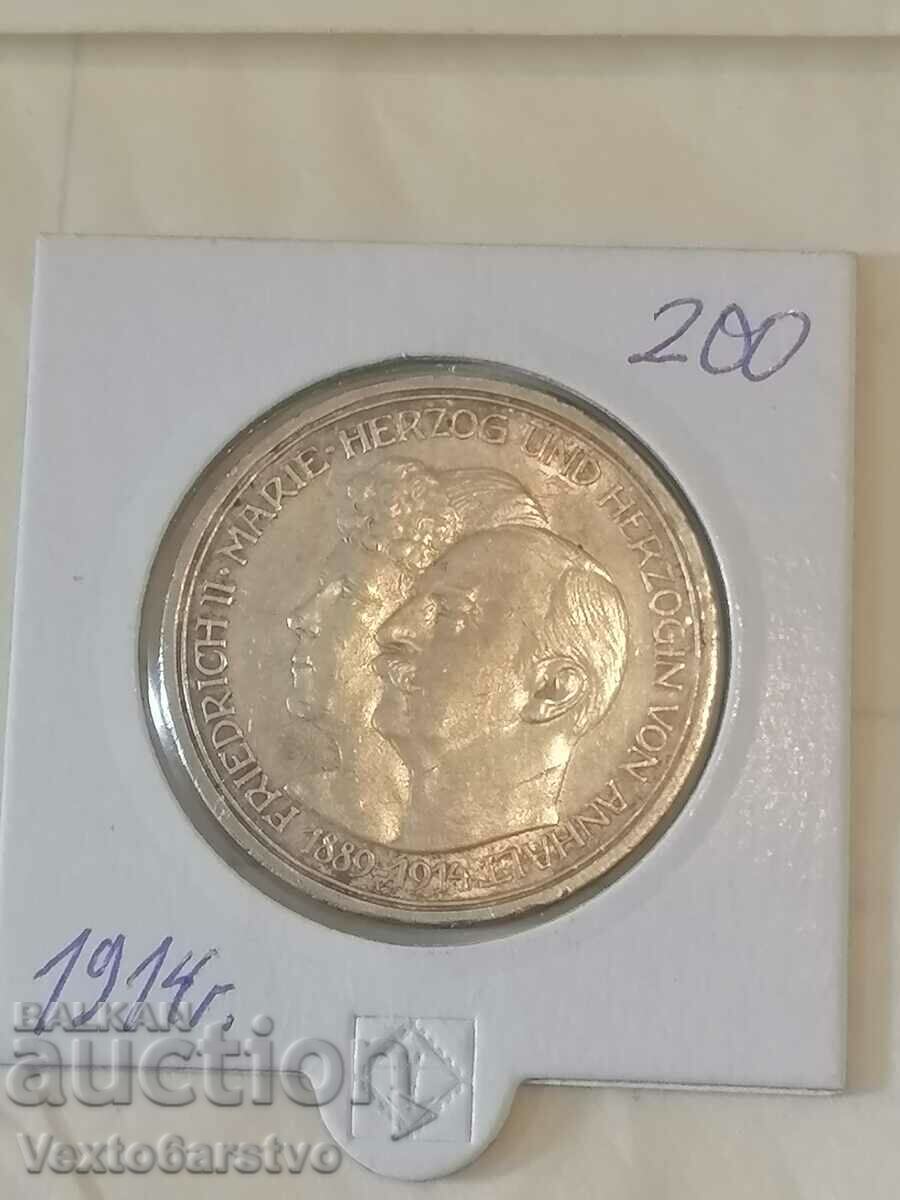 Coin-Germany-3 silver marks-1914 Anhalt.