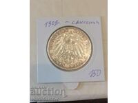 Coin-Germany-3 silver marks-1909 Saxony. .