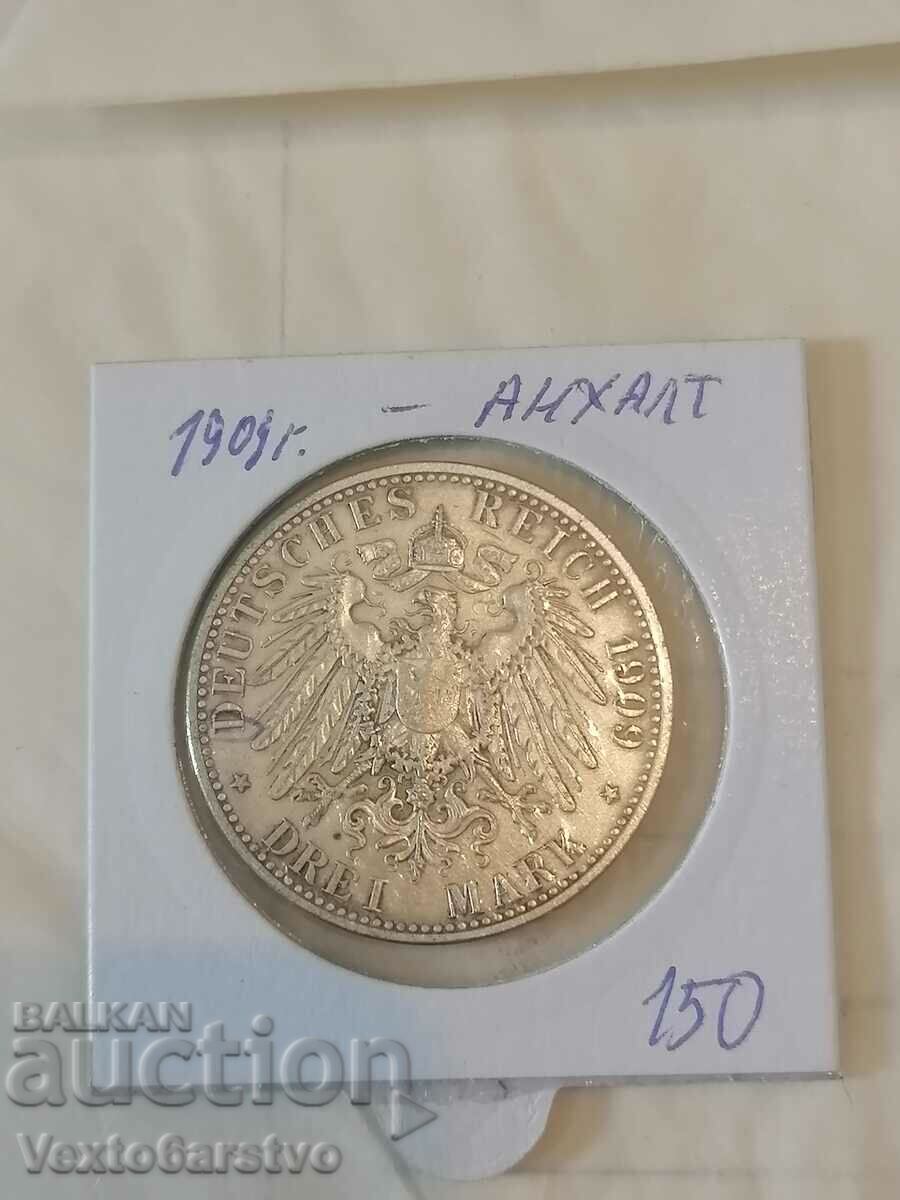 Coin-Germany-3 silver marks-1909-Anhalt.