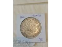 Moneda-Germania-3 mărci de argint-1909-Anhalt.