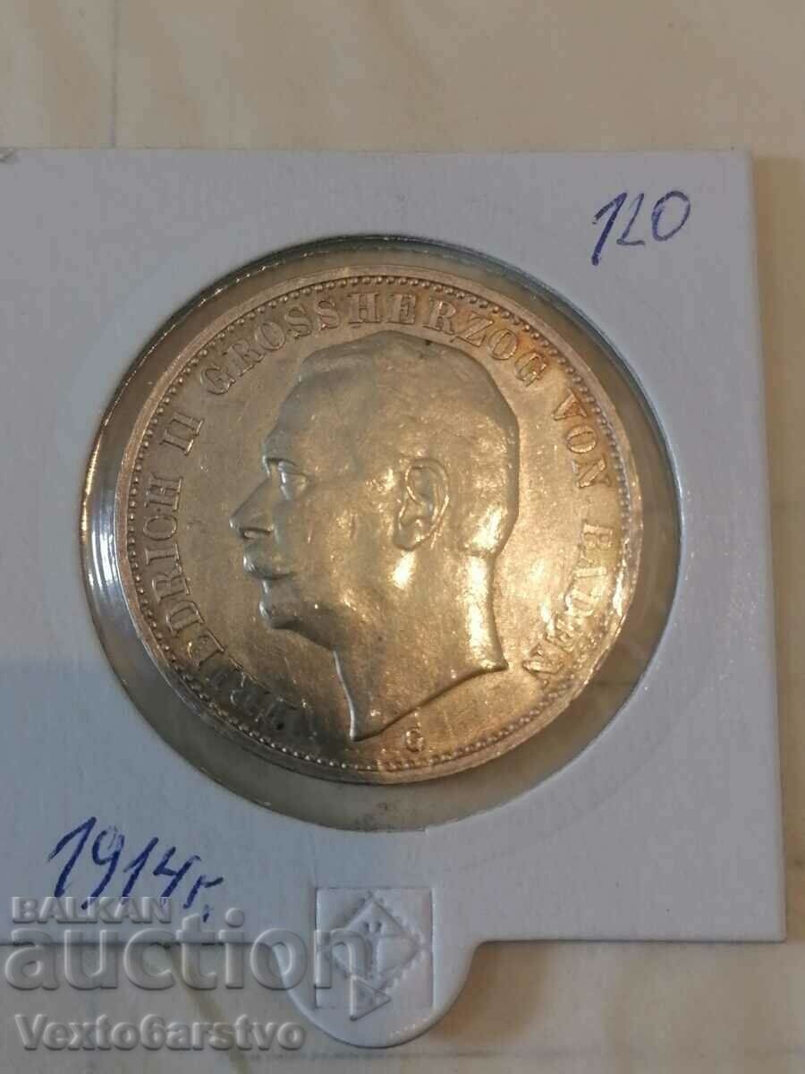 Coin-Germany-3 silver marks-1914-Baden.