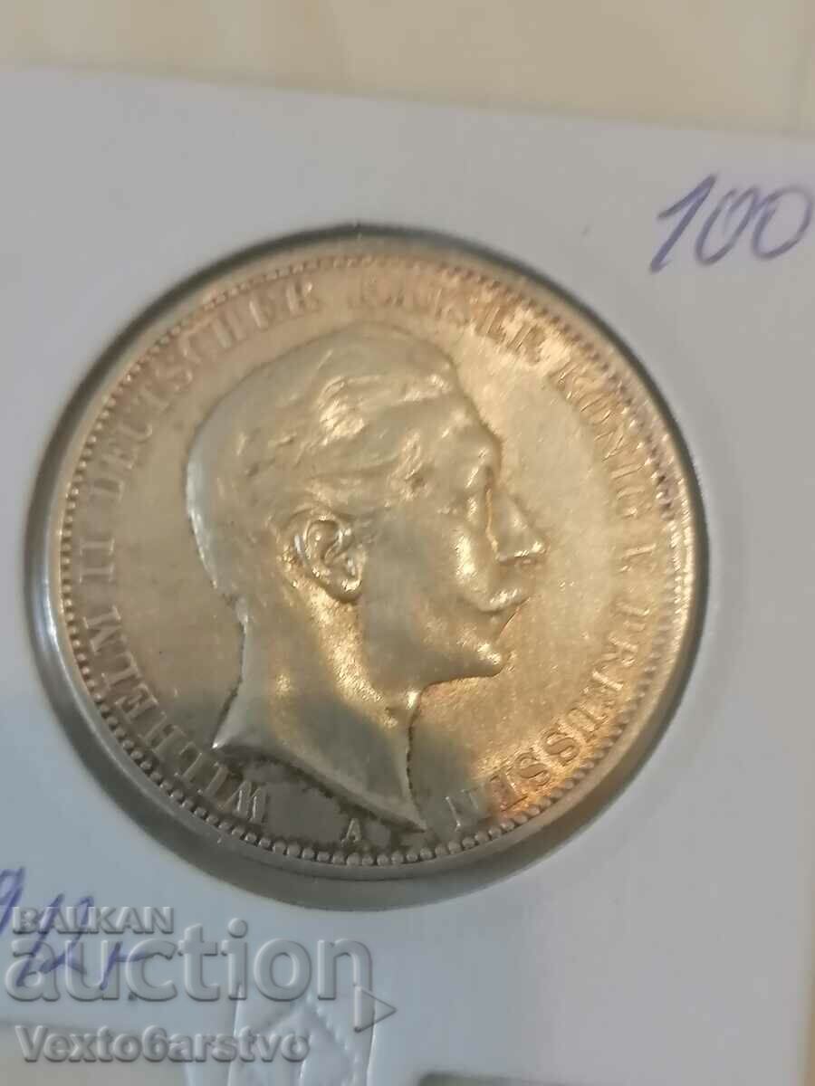 Moneda-Germania-3 mărci de argint-1912 Prusia.