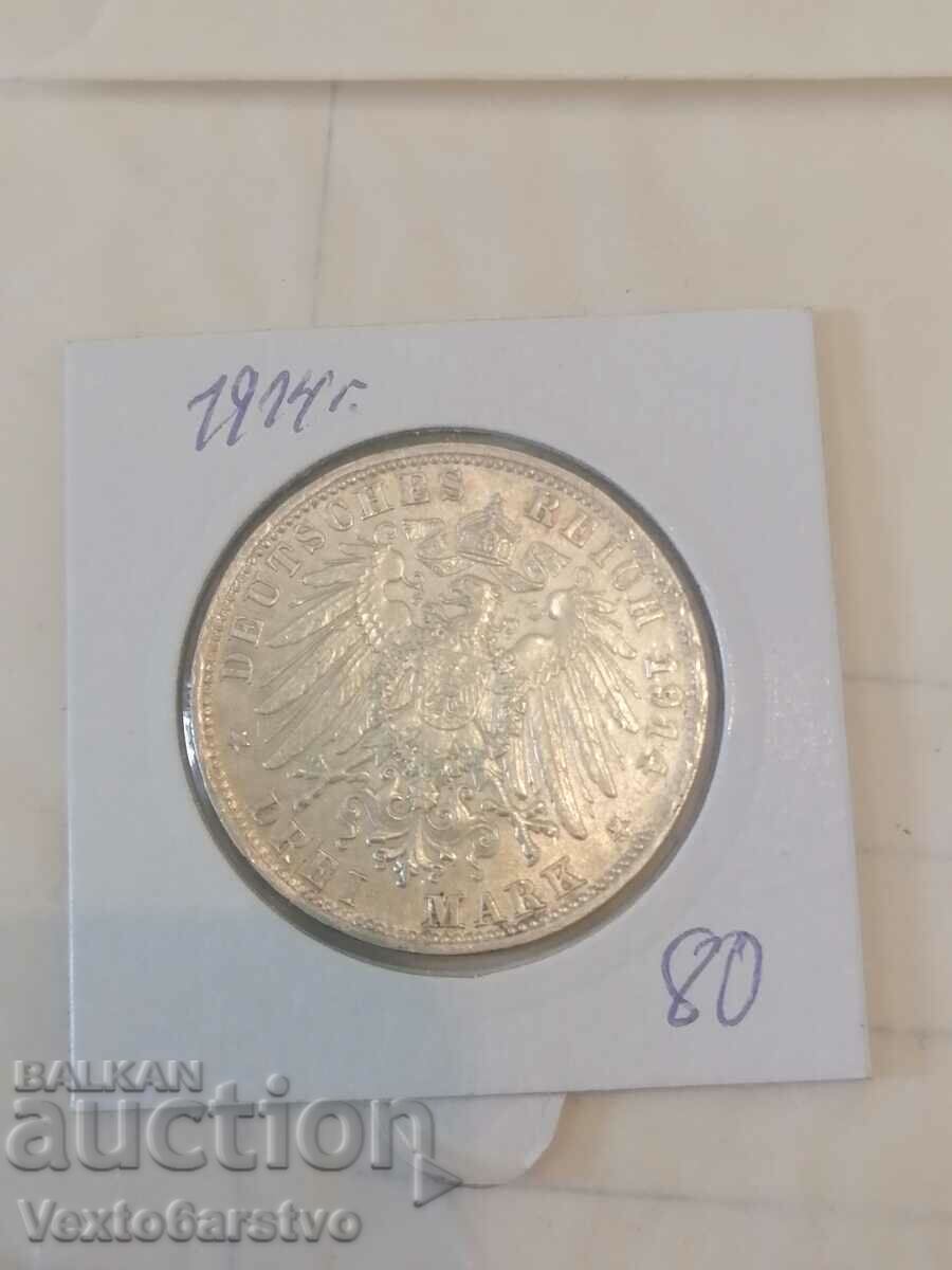 Coin-Germany-3 silver marks-1914 Bayern.