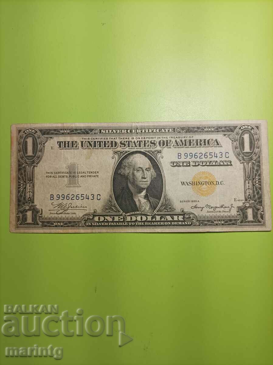 One dollar banknote from 1935 yellow stamp.