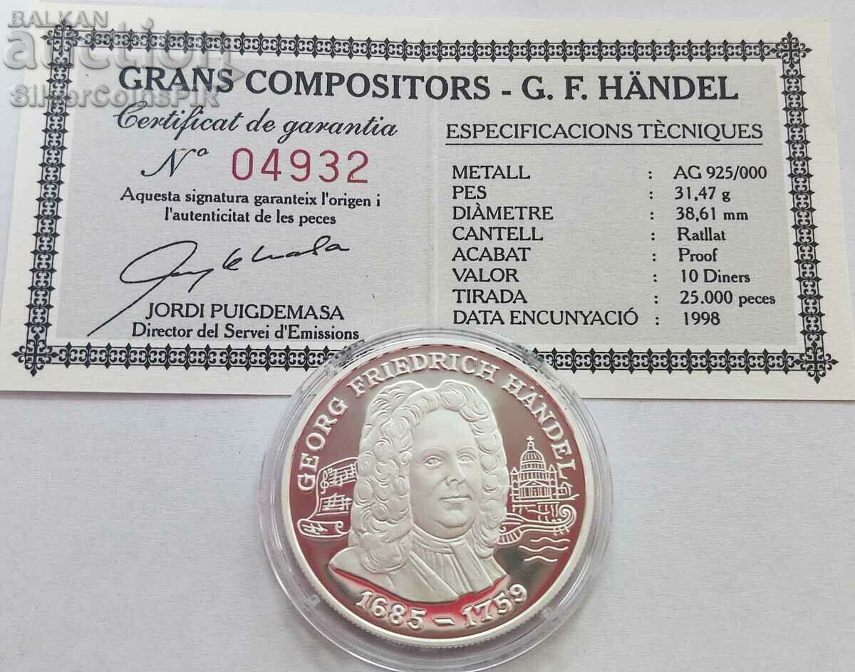 Silver 10 Dinera Handel 1998 Andorra