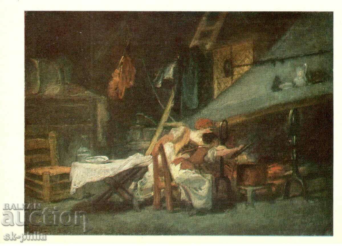 Old postcard - art - Jean Fragonard, To the hearth