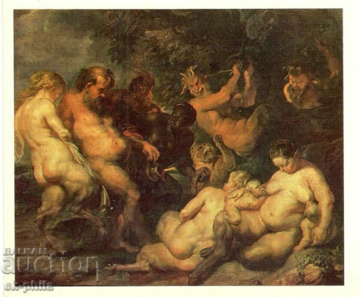 Old postcard - art - Peter Rubens, Bacchanalia