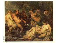 Old postcard - art - Peter Rubens, Bacchanalia