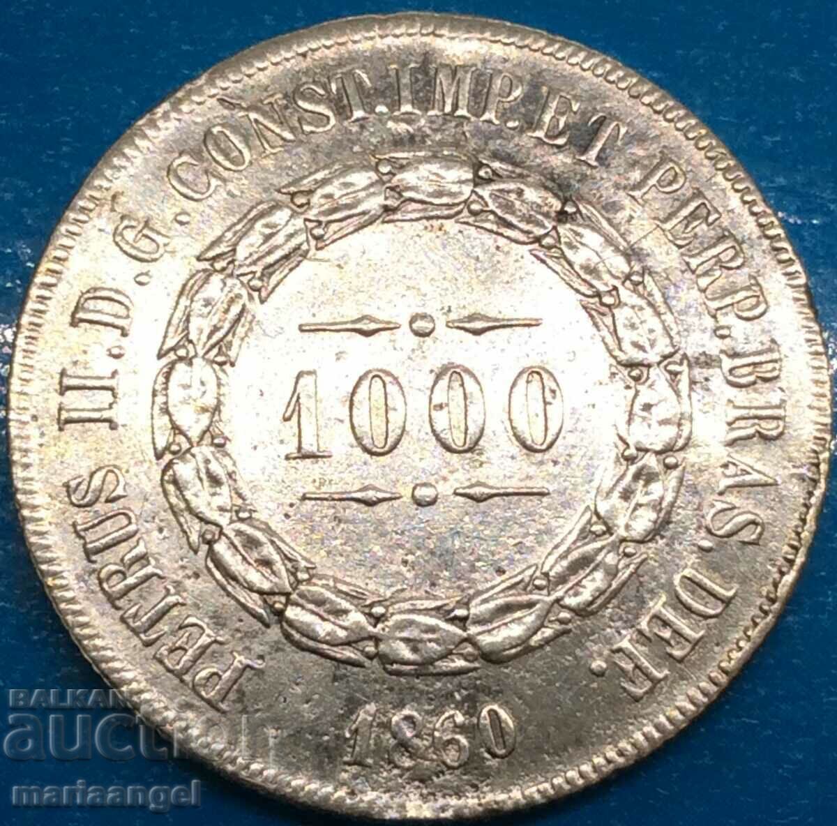 Brazilia 1000 reis 1860 10 g argint