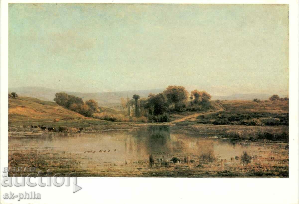 Old postcard - art - Charles Daubigny, Lake