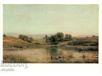 Old postcard - art - Charles Daubigny, Lake