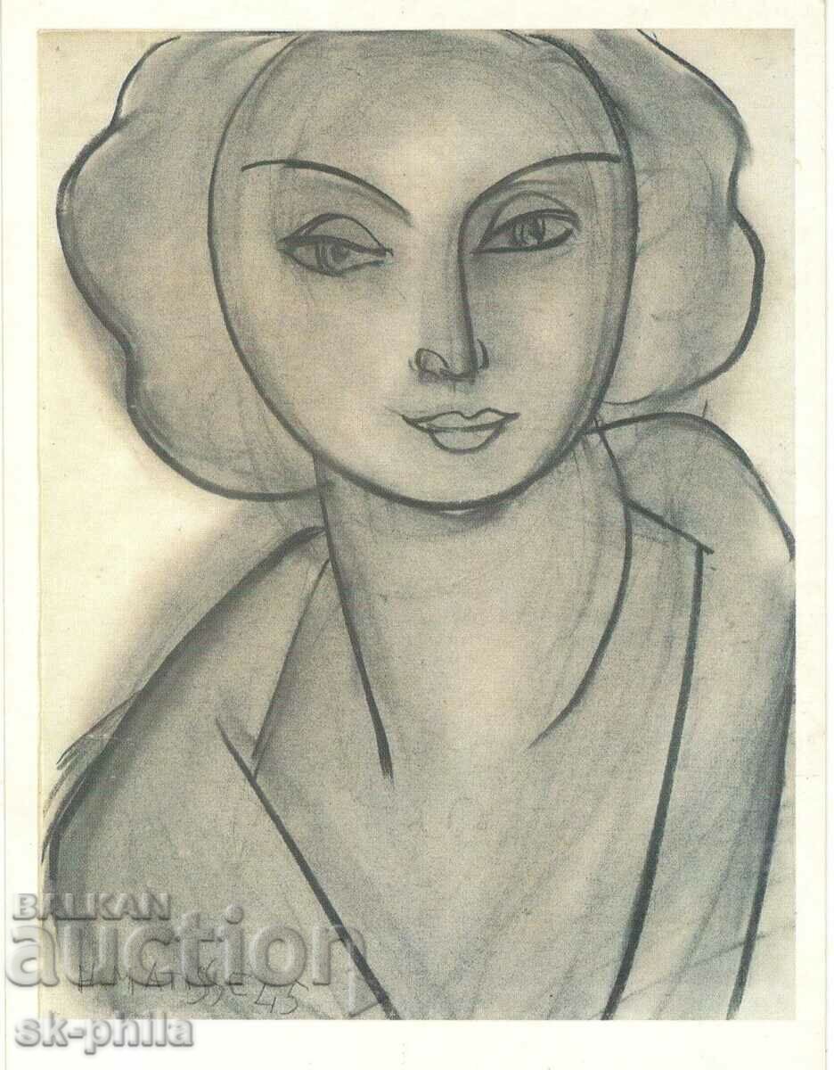 Old postcard - art - Henri Matisse, Portrait