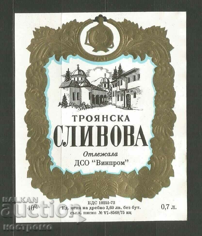 Old Trojan plum brandy - label - A 4112