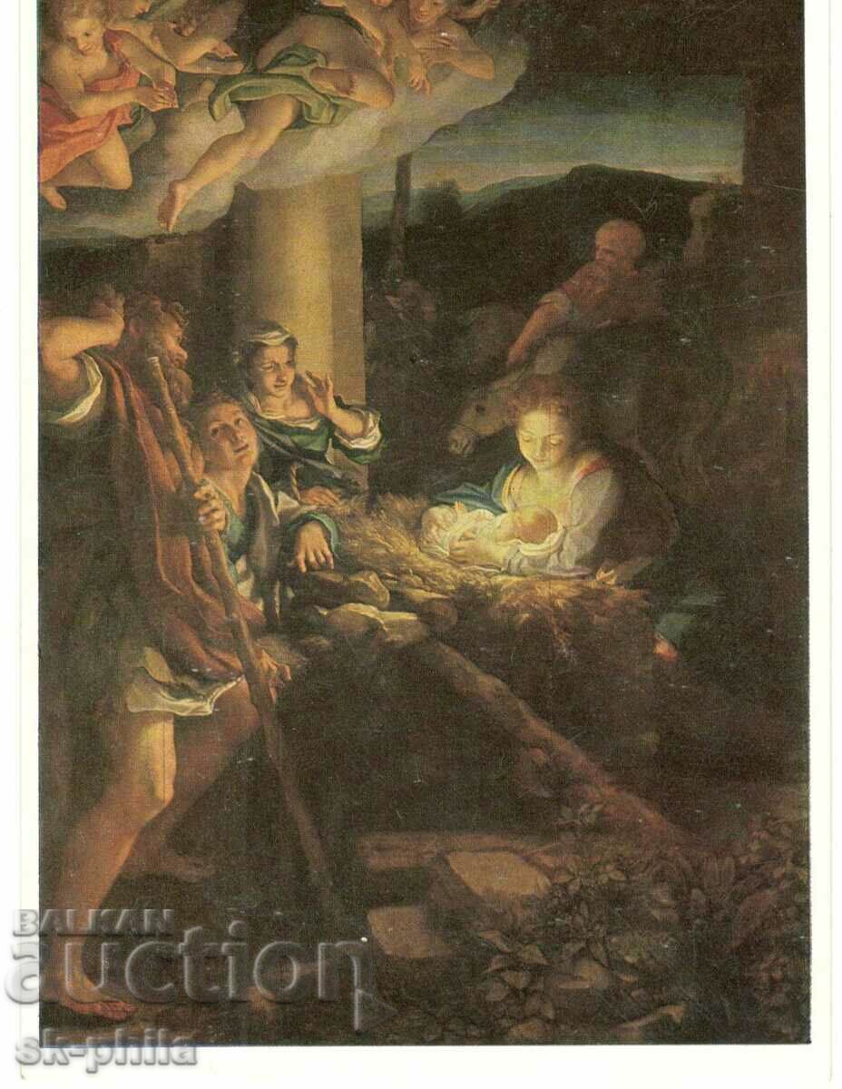 Old card - art - Correggio, Nativity