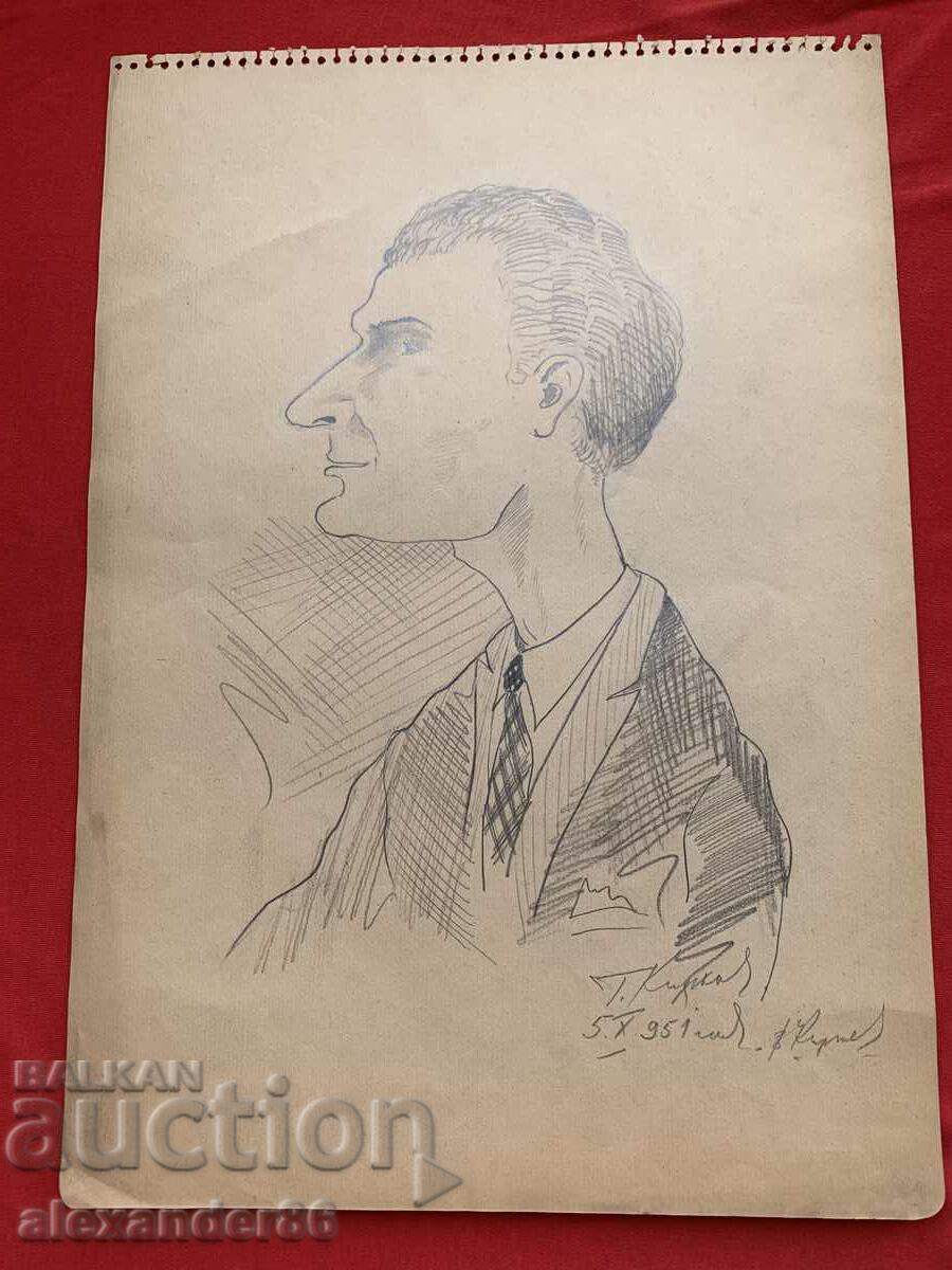 Caricature/Portrait of Vasil Kirkov/?/ Actor 1951.Signature