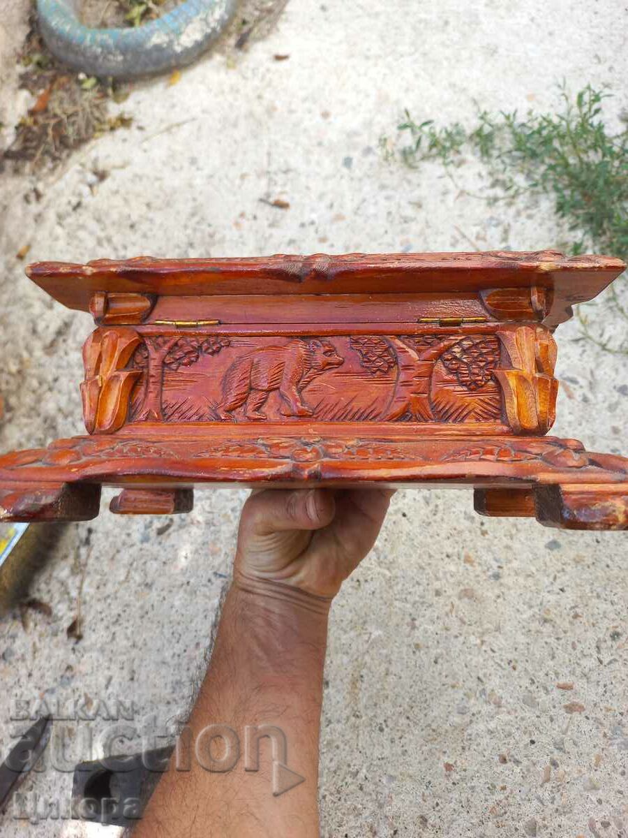 CUTIE DE BIJUTERII VECHE DIN LEMN SCULTURA IN LEMN SCENA DE VÂNATOARE - 5