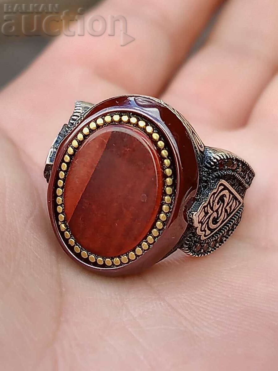 Men's Silver Ring with Jasper and Garnets