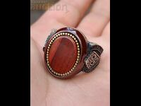 Men's Silver Ring with Jasper and Garnets