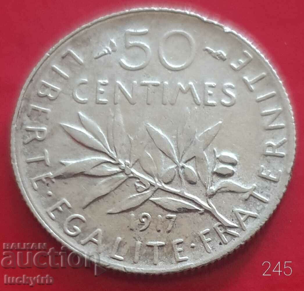 50 centimes 1917 - Franta - Argint